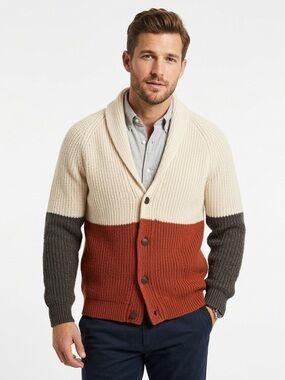 Besilent Mens Shawl Collar Cardigan Alpaca Wool Color Block Size S
